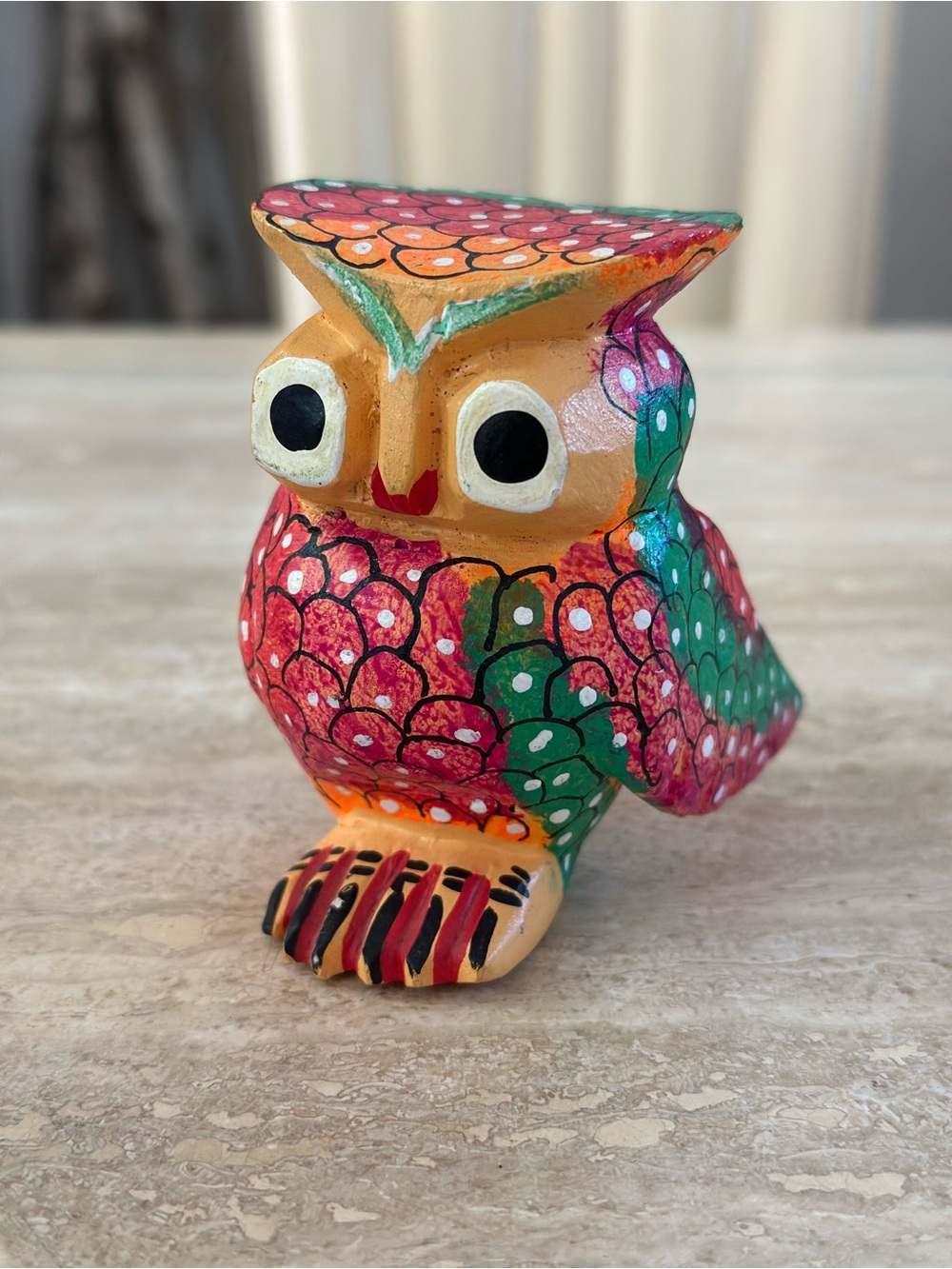 Hand-Painted Colorful Owl Figurine - Multicolor Home Accent signed